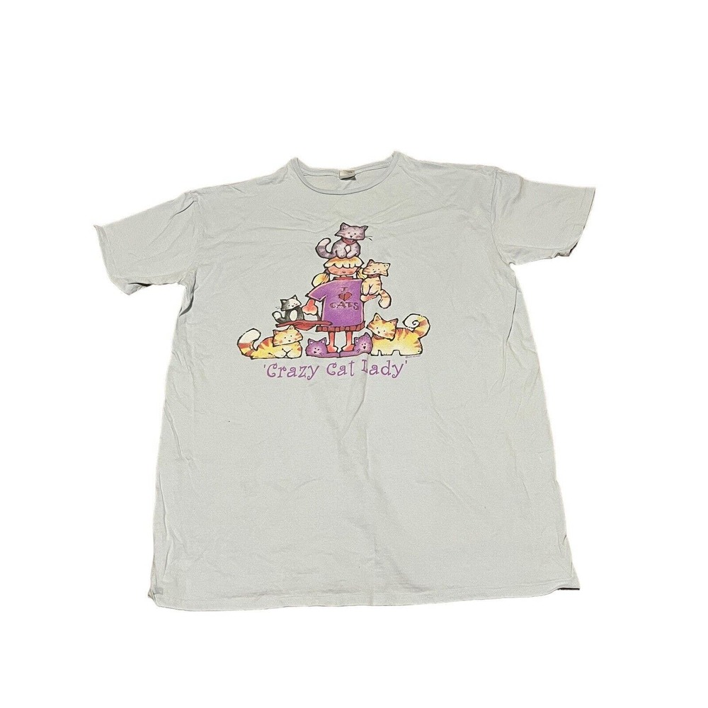 Toast and Jammies Crazy Cat Lady One Size Plus? Sleep Shirt Blue I ❤️ Cats